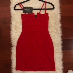Red Extreme Thigh Split Panelled Bodycon Dress